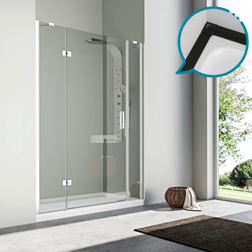 Pakduş Karizma 110 cm 2 Duvar Arası 2 Sabit 1 Açılır Siyah Dikdörtgen Duşakabin