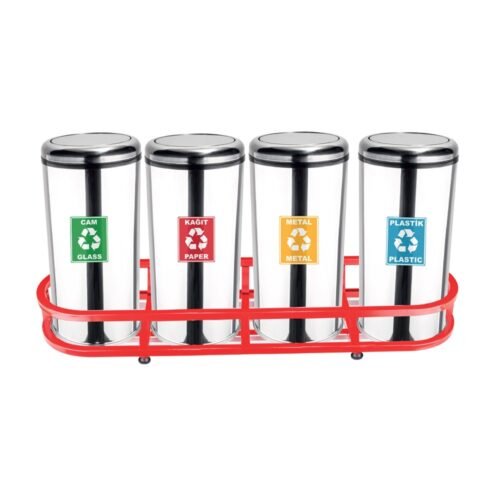 MaxiFlow Pratik Kapak Krom Dörtlü Geri Dönüşüm Atık Kovası