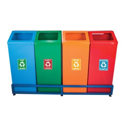 MaxiFlow Zarf Kapak Dörtlü Geri Dönüşüm Atık Kovası