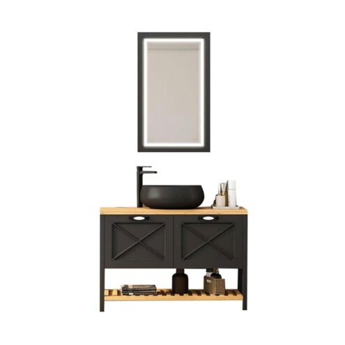 Damla Murano 100 cm Siyah Banyo Dolabı Takımı
