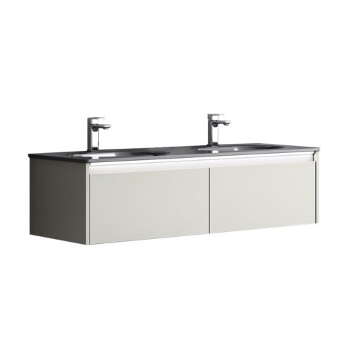Orka Lisbon 132 cm Çift Gözlü Cam Tezgahlı Lavabo Alt Dolabı
