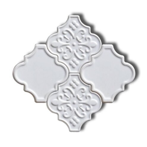 Dekozen Ottoman Çiçek-Kenar Rölyef 12x12 cm Parlak Beyaz Çatlak Sırlı El Yapımı Seramik