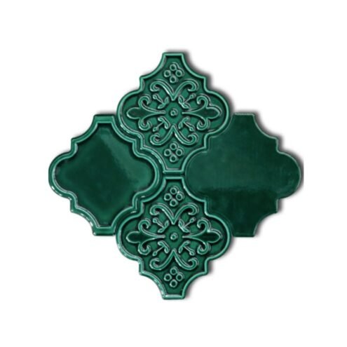 Dekozen Ottoman Çiçek-Kenar Rölyef 12x12 cm Zümrüt Yeşili Çatlak Sırlı El Yapımı Seramik