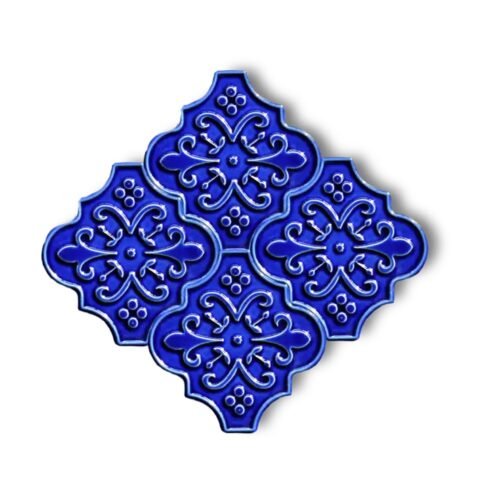 Dekozen Ottoman Çiçek 12x12 cm Kobalt Çatlak Sırlı El Yapımı Seramik