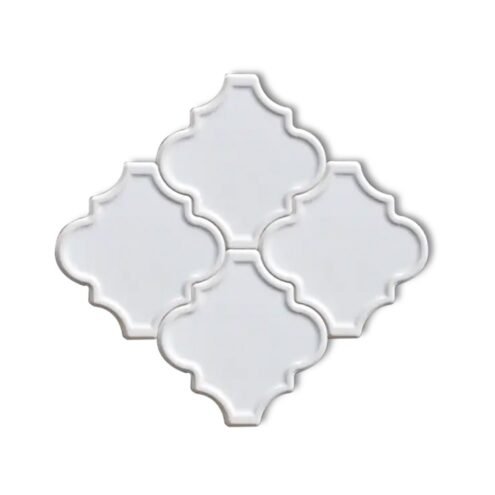 Dekozen Ottoman Kenar Rölyef 12x12 cm Parlak Beyaz Çatlak Sırlı El Yapımı Seramik