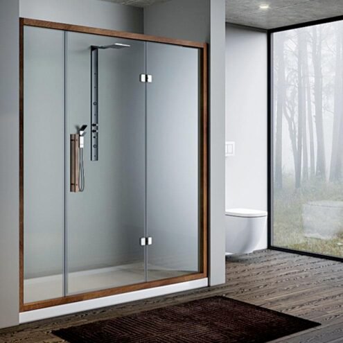 Pakduş Teak 180 cm 2 Sabit 1 Açılır Teak Ağacı Duşakabin