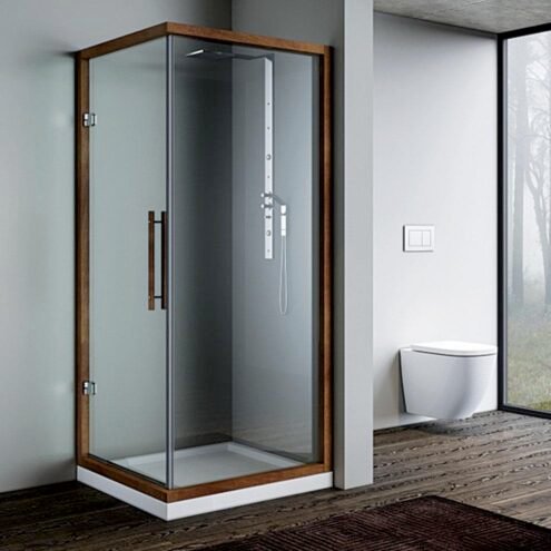 Pakduş Teak Köşe 1 Sabit 1 Açılır Teak Ağacı Duşakabin