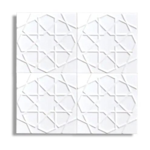 Dekozen Türkmen Yıldızı 20x20 cm Parlak Beyaz Çatlak Sırlı El Yapımı Seramik