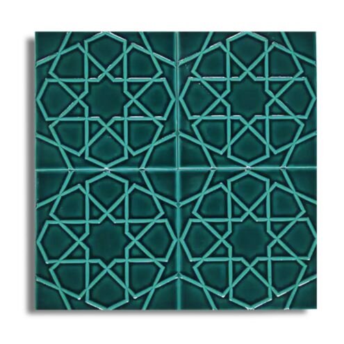 Dekozen Türkmen Yıldızı 20x20 cm Zümrüt Yeşili Çatlak Sırlı El Yapımı Seramik