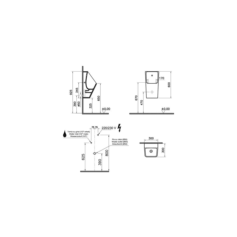 VitrA Integra Temassız Fotoselli Kanalsız Rim-ex Pisuvar 2D