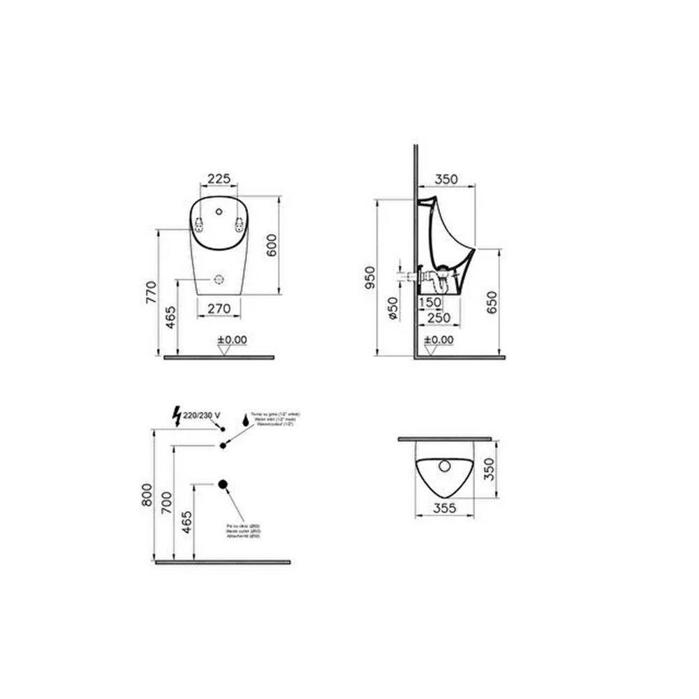 VitrA M-line Temassız Fotoselli Kanalsız Rim-ex Pisuvar 2D