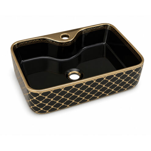 Boden Schwarz 48 cm altın dekorlu tezgah üstü lavabo