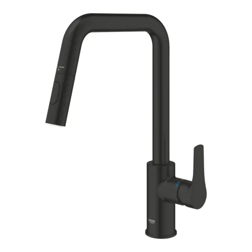 GROHE Eurosmart çekilebilir spiralli 2 akışlı eviye bataryası mat siyah, 306192430