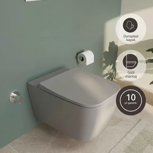 VitrA Metropole Square gri asma klozet QuantumFlush 56 cm mat taş 7906B476
