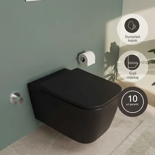VitrA Metropole Square mat siyah asma klozet QuantumFlush 56 cm 7906B483