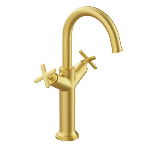 VitrA Origin Classic fırçalı altın çift kumandalı çanak lavabo bataryası
