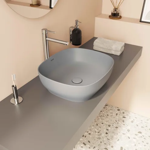 VitrA Outline gri dikdörtgen çanak lavabo 45×41 cm mat taş