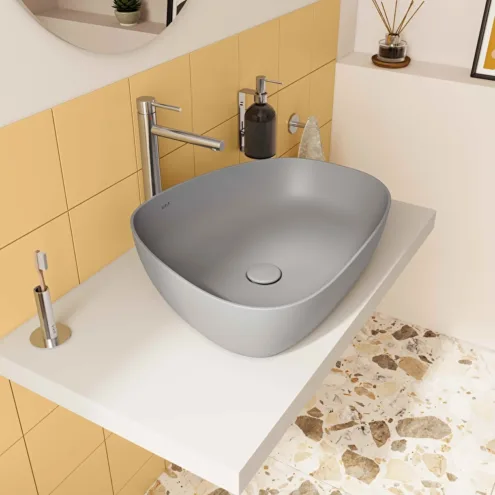 VitrA Outline gri Pebble çanak lavabo 55×43 cm mat taş