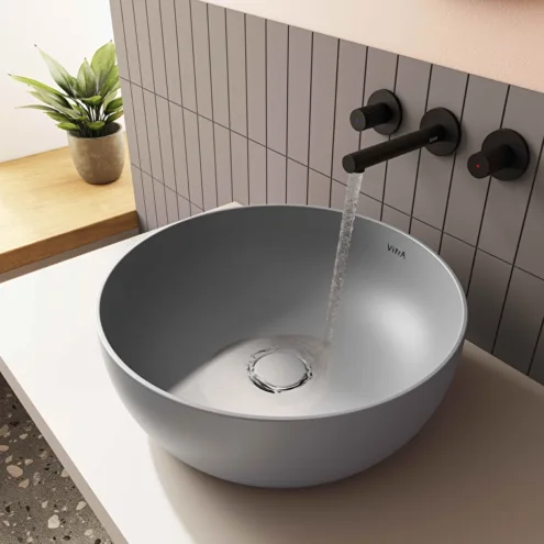VitrA Outline gri yuvarlak çanak lavabo 40×40 cm mat taş