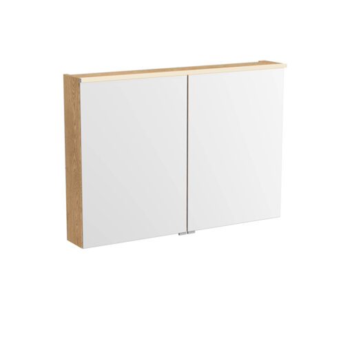 VitrA Metropole Edge Açık Meşe Aynalı Banyo Dolabı,, 100 Cm, Aydınlatmalı MDF Üzeri Doğal Kaplama