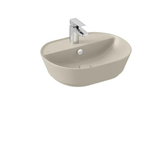 VitrA Geo Kum Beji Çanak Lavabo, Oval, 55×43 cm Tek Armatür Delikli, Su Taşma Deliksiz, Mat – 7428B022-0041