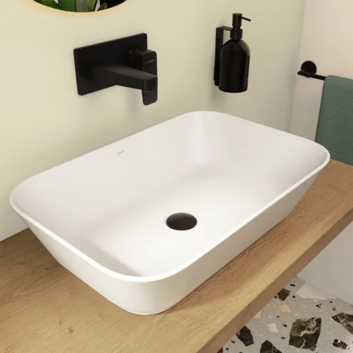 VitrA Geo Mat Beyaz Çanak Lavabo, Dikdörtgen, 60×39 cm Armatür Deliksiz, Su Taşma Deliksiz – 7425B001-0016