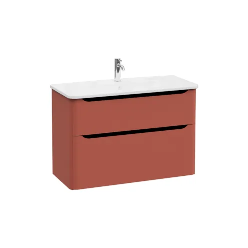 VitrA Integra Round Krom Lavabo Dolabı, 100 cm, Iki Çekmeceli, Tek Armatür Delikli Mat Kırmızı – 69991