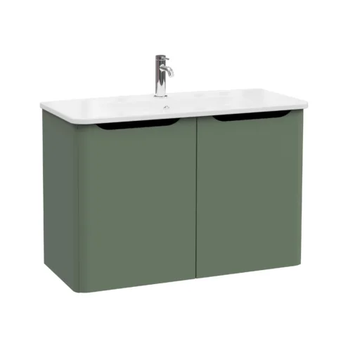VitrA Integra Round Krom Lavabo Dolabı, 100 cm, Iki Kapaklı, Tek Armatür Delikli Mat Yeşil – 69866