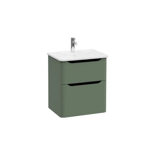 VitrA Integra Round Krom Lavabo Dolabı, 60 cm, Iki Çekmeceli, Tek Armatür Delikli Mat Yeşil – 69974