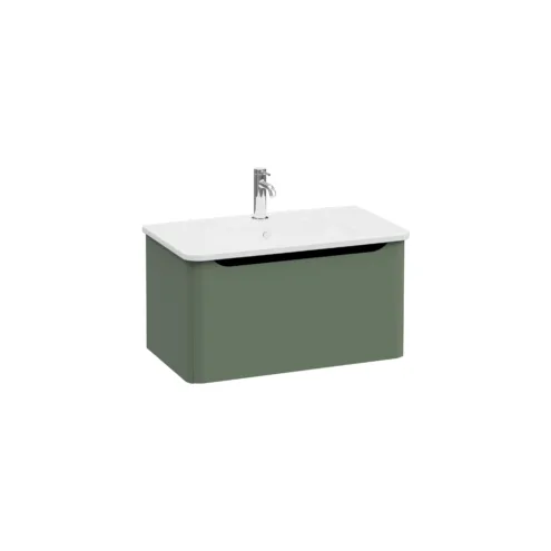 VitrA Integra Round Krom Lavabo Dolabı, 80 cm, Bir Çekmeceli, Tek Armatür Delikli Mat Yeşil – 69911