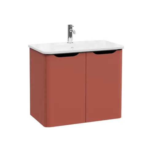 VitrA Integra Round Krom Lavabo Dolabı, 80 cm, Iki Kapaklı, Tek Armatür Delikli Mat Kırmızı – 69856