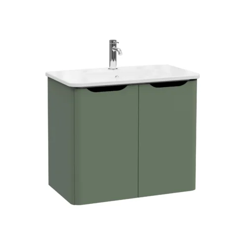 VitrA Integra Round Krom Lavabo Dolabı, 80 cm, Iki Kapaklı, Tek Armatür Delikli Mat Yeşil – 69857
