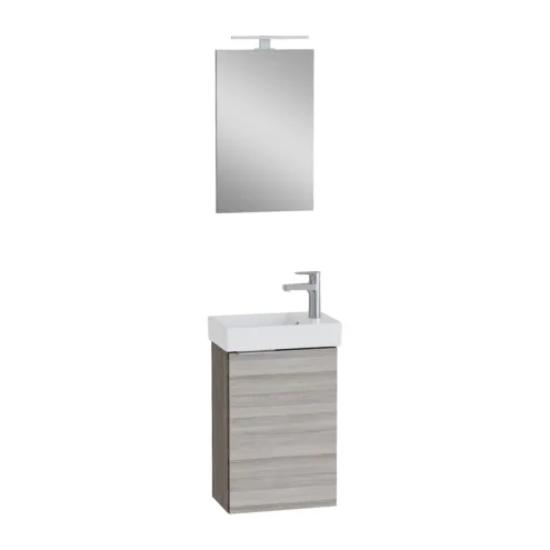 VitrA Mia Plus Square Krom Banyo Dolabı Seti, 45 cm, Bir Kapaklı, Tek Armatür Delikli, Lavabo Dolabı, Aydınlatmalı Düz Ayna – 69784