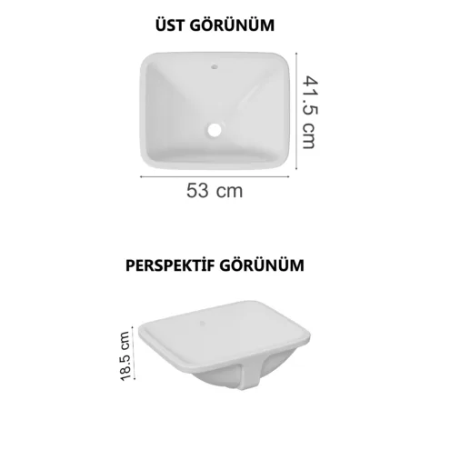 VitrA S20 Beyaz Tezgahaltı Lavabo, Dikdörtgen, 55×42 cm Armatür Deliksiz, Su Taşma Delikli – 5339B003-0012 – Görsel 2