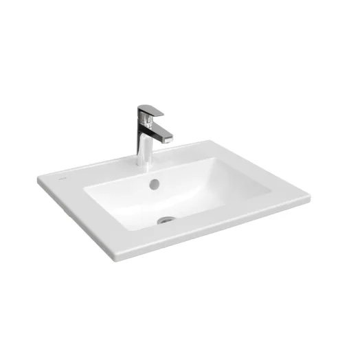 VitrA S20 Square Krom Etajerli Lavabo, Dikdörtgen, 60×46 cm Tek Armatür Delikli, Su Taşma Delikli – 7676B003-0001
