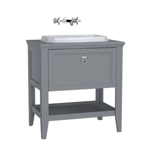 VitrA Valarte Gri Lavabo Dolabı, 80 Cm, Bir Çekmeceli, Tezgahüstü Lavabolu, Armatür Deliksiz Mat MDF Üzeri PVC (termoform) Kaplama – 62196