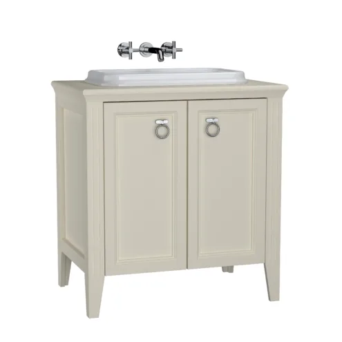 VitrA Valarte Krom Lavabo Dolabı, 80 Cm, Iki Kapaklı, Tezgahüstü Lavabolu, Armatür Deliksiz Mat Fildişi MDF Üzeri PVC (termoform) Kaplama – 62170
